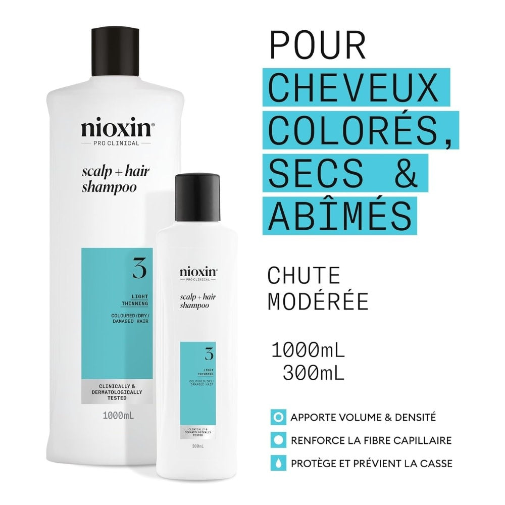 NIOXIN - Shampoing cheveux + cuir chevelu Système 3 - Pour cheveux colorés avec chute modérée