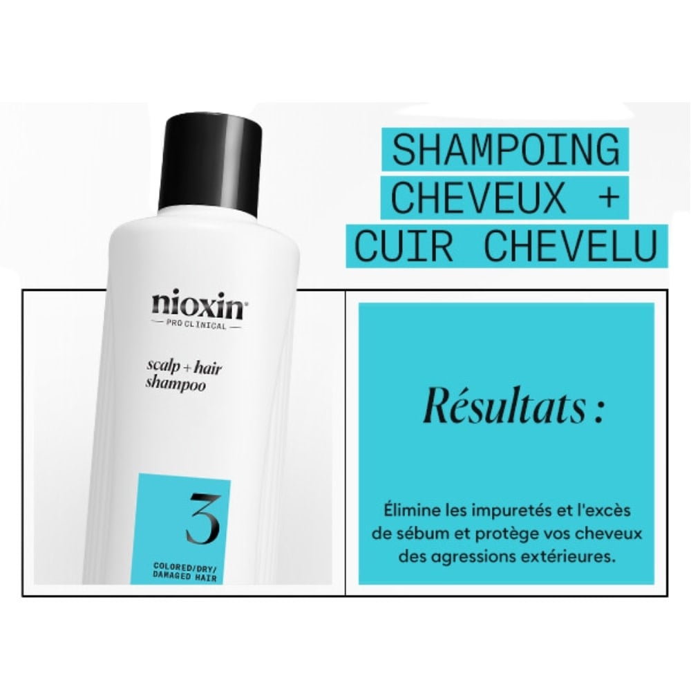 NIOXIN - Shampoing cheveux + cuir chevelu Système 3 - Pour cheveux colorés avec chute modérée