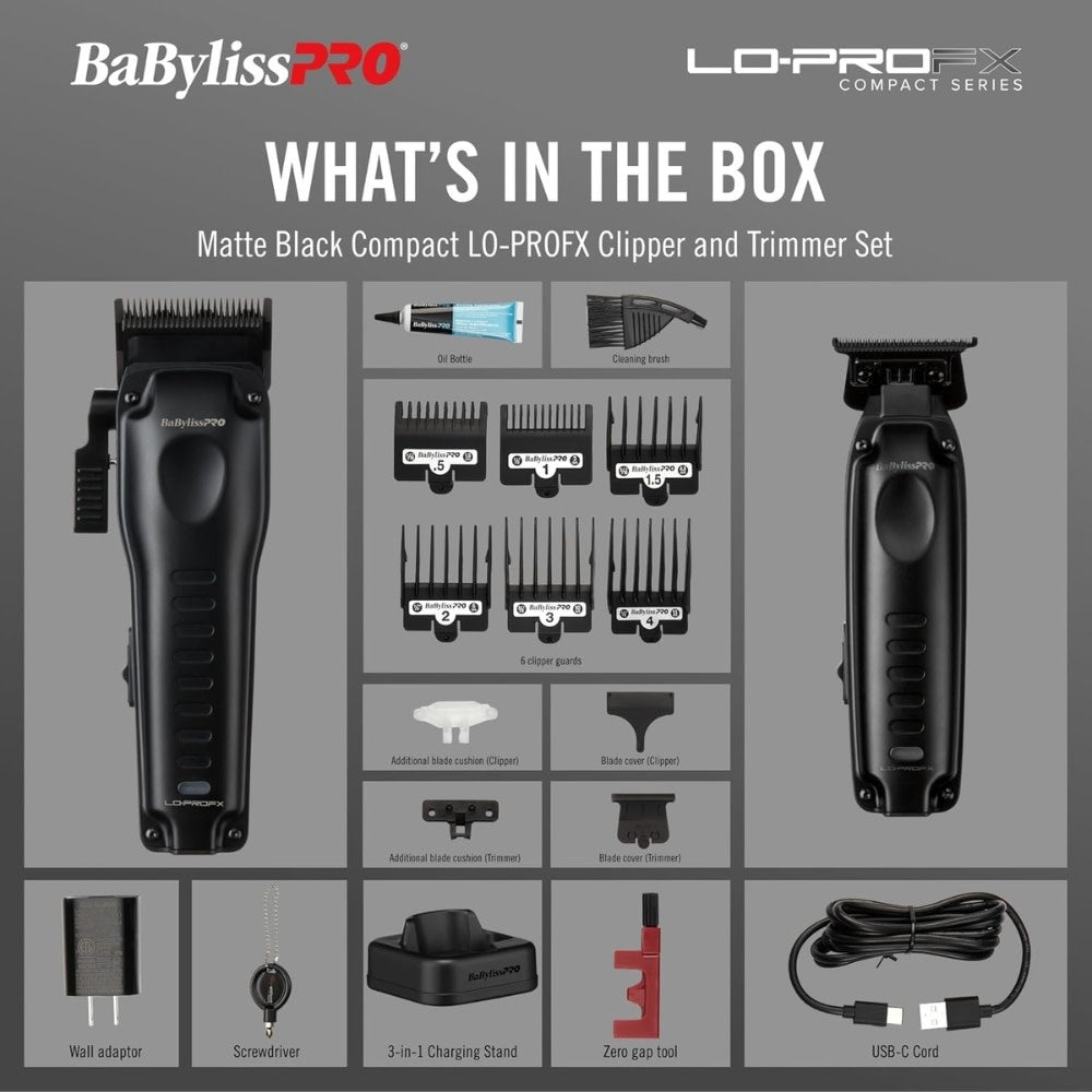 BaByliss PRO - Duo Tondeuse et tondeuse de finition haute performance Lo-PROFX Compact Series avec pile lithium-ion Édition Limité - Noir