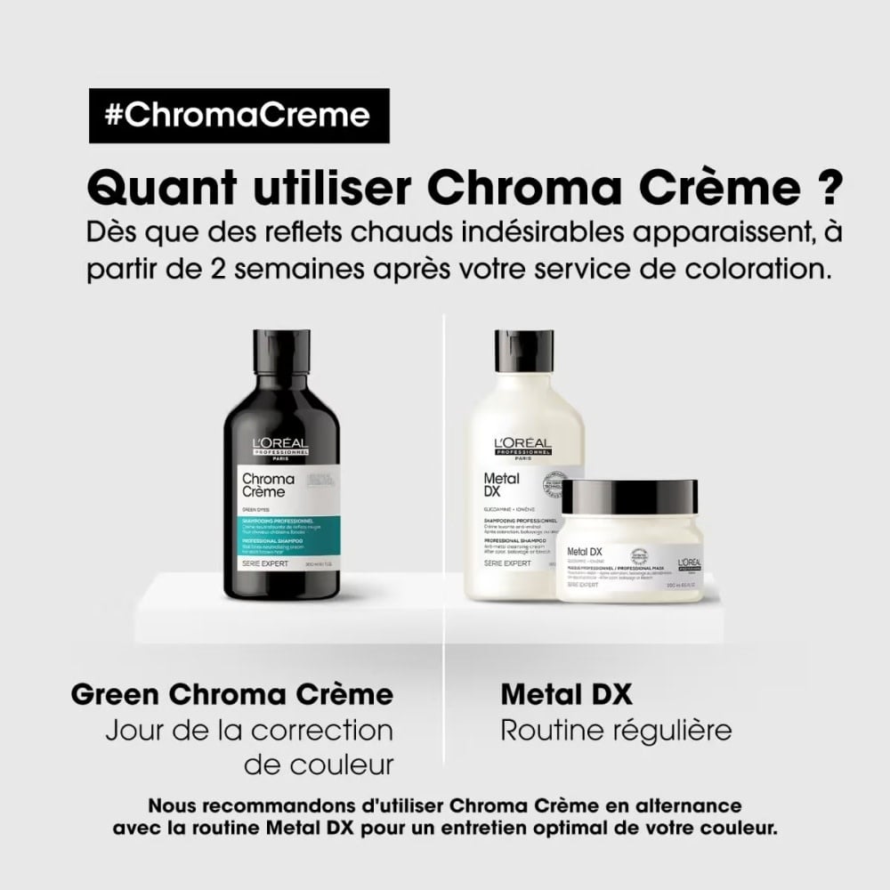 L'Oréal Professionnel - Shampoing neutralisant de reflets rouges "Chroma Crème Vert" - Pour cheveux Bruns