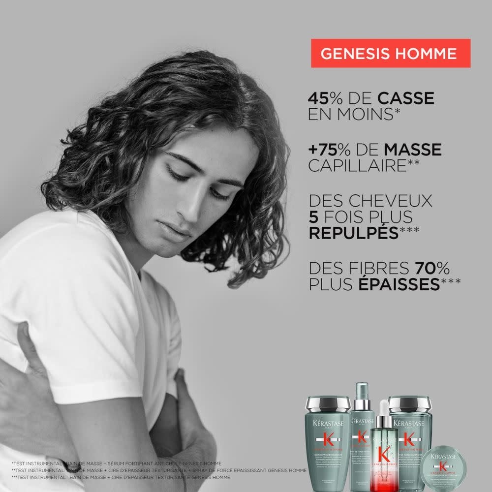 Shampoing booster d'épaisseur Bain de Masse Épaississant Genesis Homme - Pour cheveux affaiblis, tendance à s'affiner