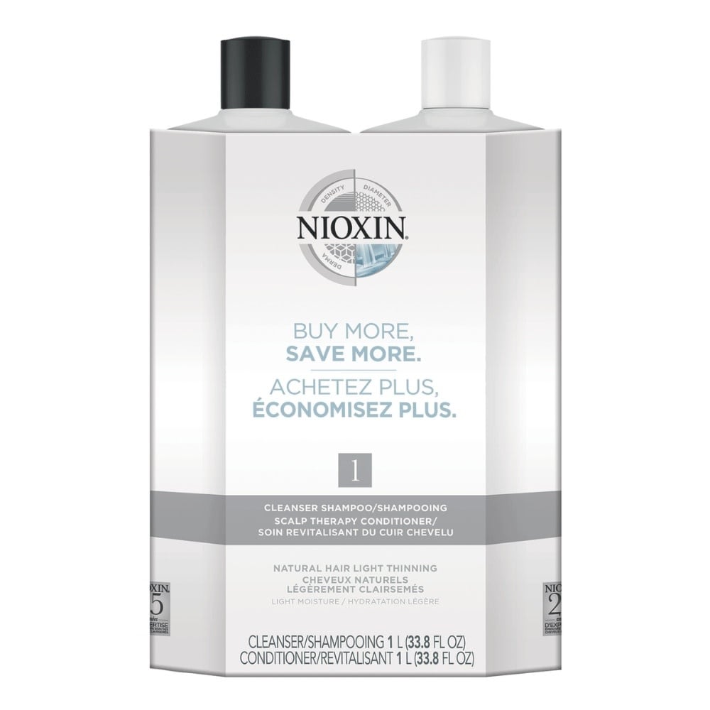 Duo shampoing et revitalisant cheveux + cuir chevelu Système 1 - Pour cheveux naturels avec chute modérée (2x 1000ml/33.8oz)