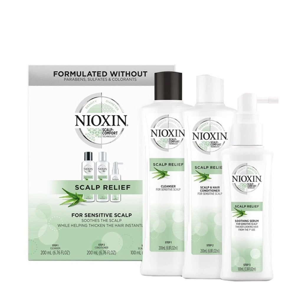 Trio apaisant shampoing, revitalisant et sérum sans rinçage cheveux + cuir chevelu Système "Scalp Relief" - Pour le cuir chevelu sensible, sec et qui démange (2x 200ml/6.76oz, 100ml/3.4oz)