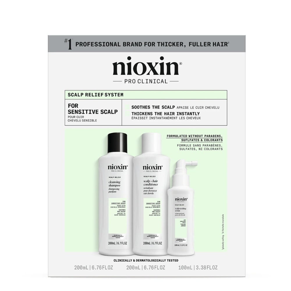 Trio apaisant shampoing, revitalisant et sérum sans rinçage cheveux + cuir chevelu Système "Scalp Relief" - Pour le cuir chevelu sensible, sec et qui démange (2x 200ml/6.76oz, 100ml/3.4oz)