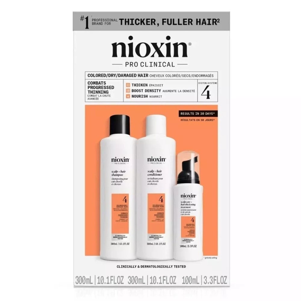 Trio shampoing, revitalisant et traitement sans rinçage cheveux + cuir chevelu Système 4 - Pour cheveux colorés avec chute avancée (2x 300ml/10.1oz, 100ml/3.38oz)