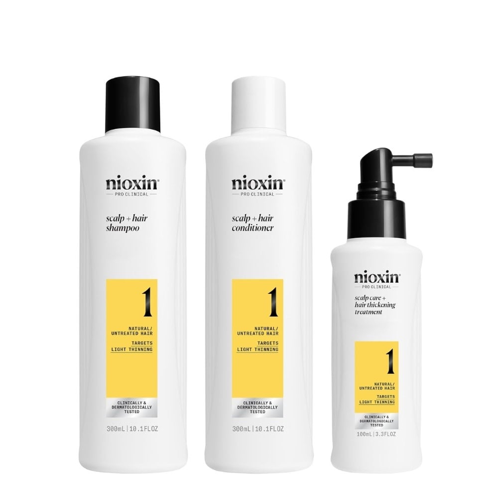 Trio shampoing, revitalisant et traitement pour cheveux et cuir chevelu Système 1 - Pour cheveux naturels avec chute modérée (2x 300ml/10.1oz, 1x 100ml/3.38oz)