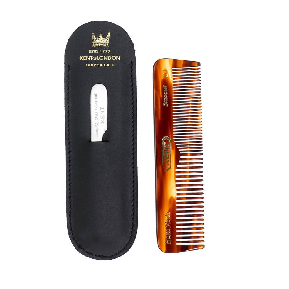 Peigne de poche avec étuit de cuir et lime à ongles en métal - (112m m/4.3'') Nu19