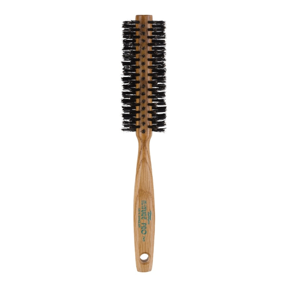 Brosse ronde en poil de sanglier "Nature Pro" avec manche en bois de chêne