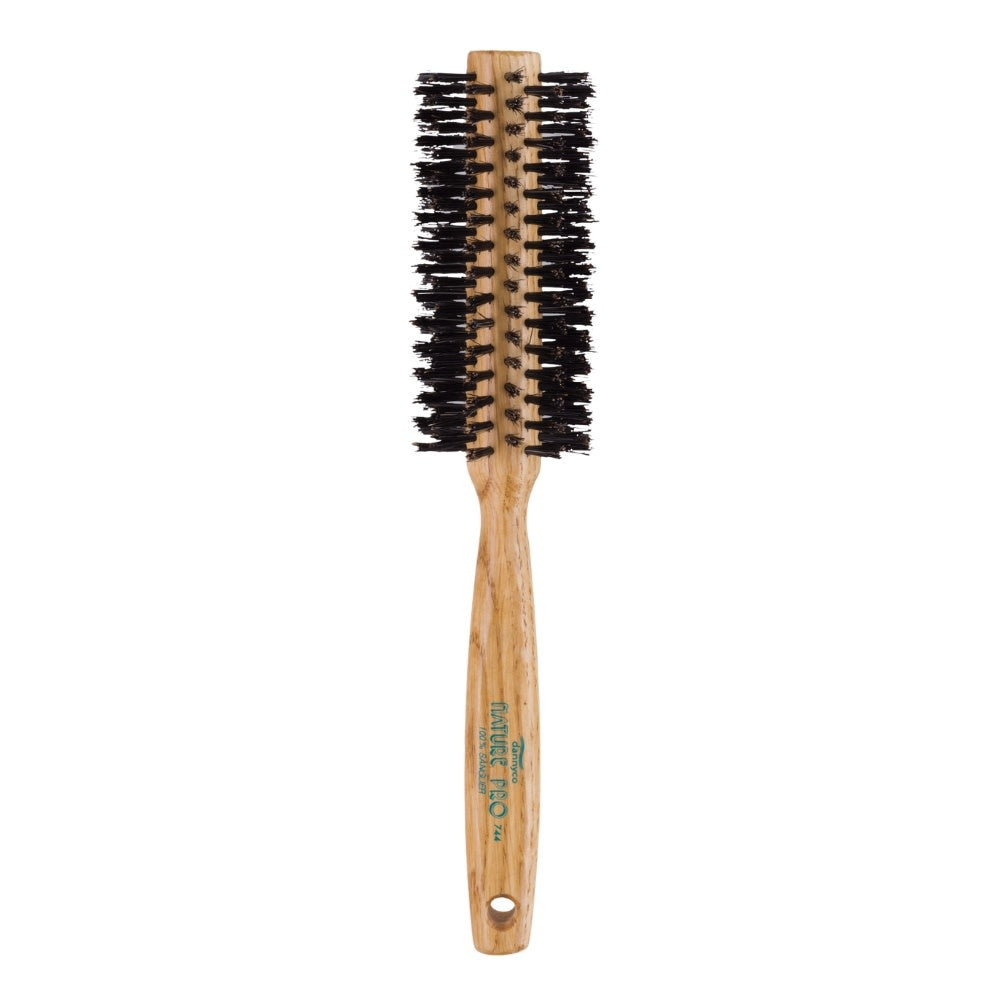 Brosse ronde en poil de sanglier "Nature Pro" avec manche en bois de chêne