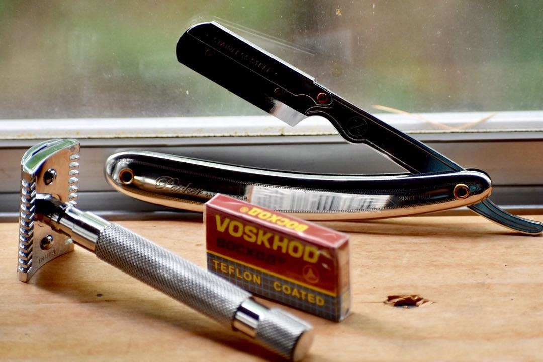 Rasoir de barbier à lame droite SR1 avec système de clip - Acier inoxydable