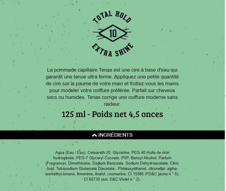 Pommade cire a base d'eau - Tenue très forte brillance élevée