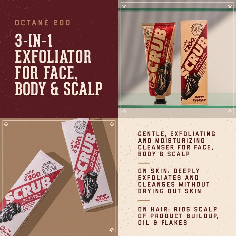 18.21 Man Made - Exfoliant 3 en 1 visage, corps et cuir chevelu "Octane 200 Sweet Tobacco"