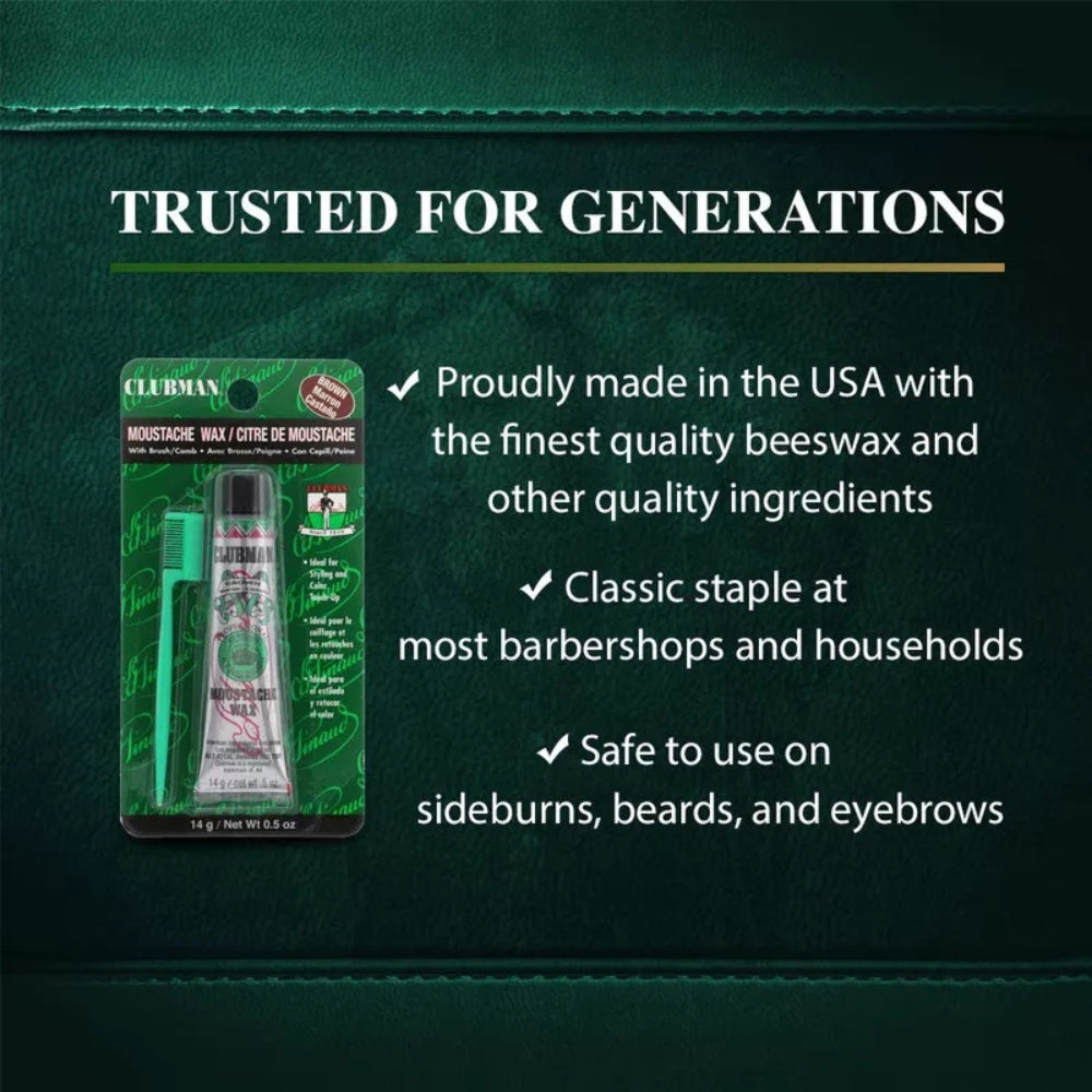 Cire à moustache avec brosse peigne - Marron (14g/0.5oz)