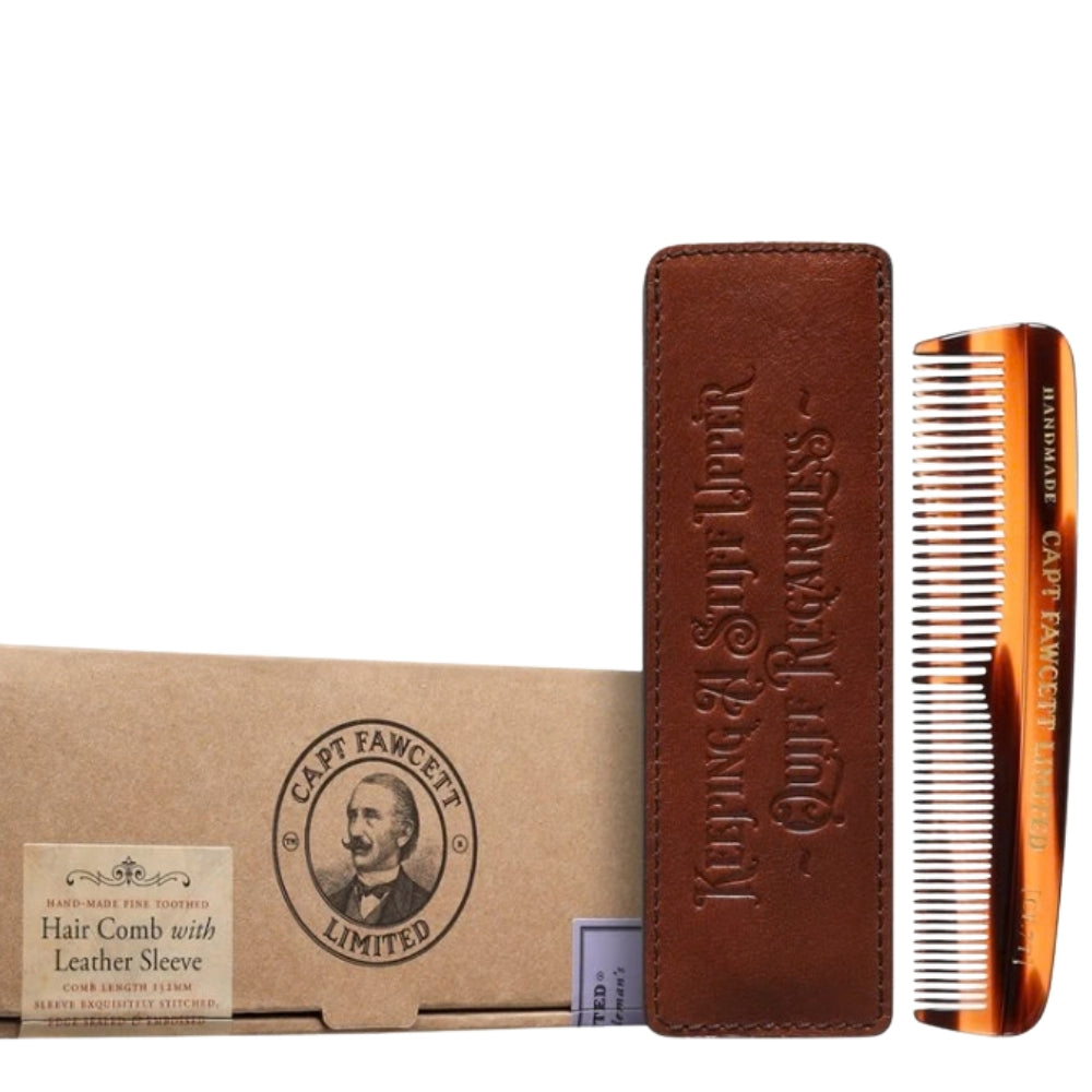 Fine Toothed Pocket Hair Comb CF.7T with Leather Case (132mm/5.20")