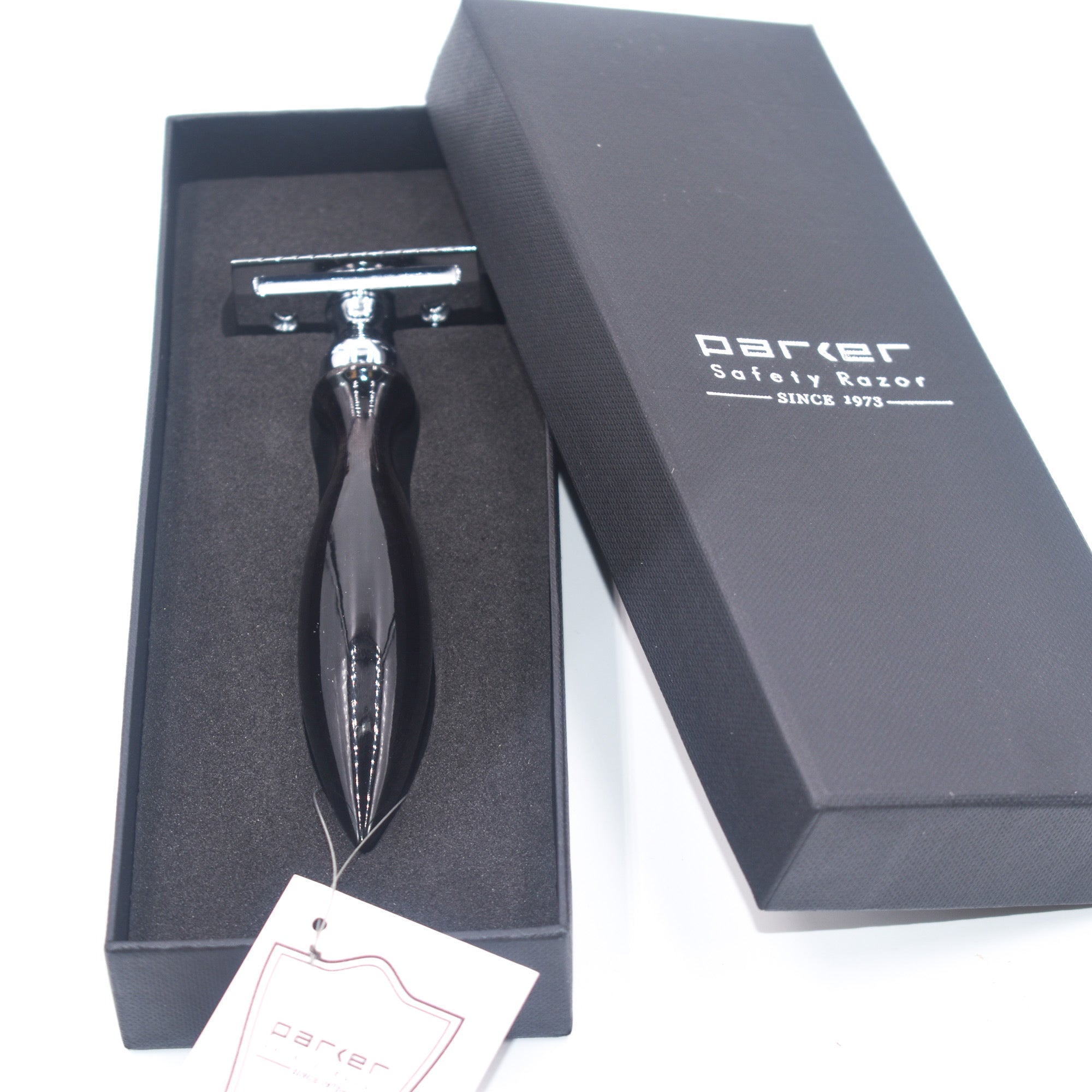 Rasoir de sécurité de 3 pièces avec poigne en corne de buffle 12R - Noir