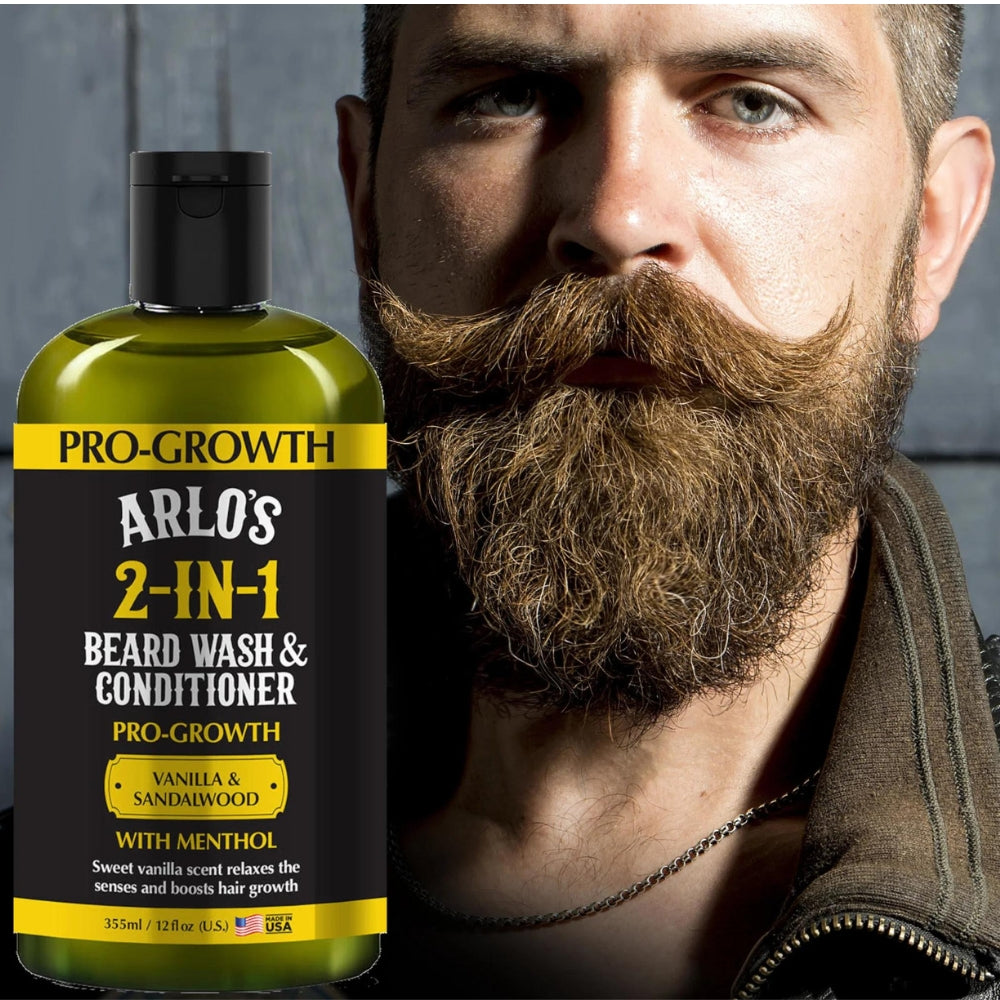 Nettoyant et revitalisant à barbe "Pro-Growth 2-in-1" parfum de vanille, bois de santal et menthol (355ml/12.0oz)