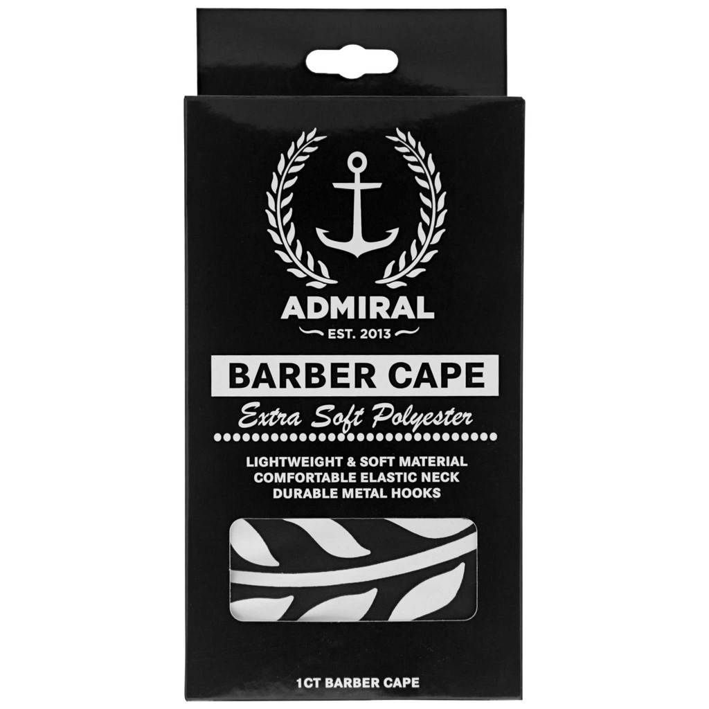 Amiral Pomade Barber Cape elastic neck & metal hook (140cm/55" x 160cm/63") - Black
