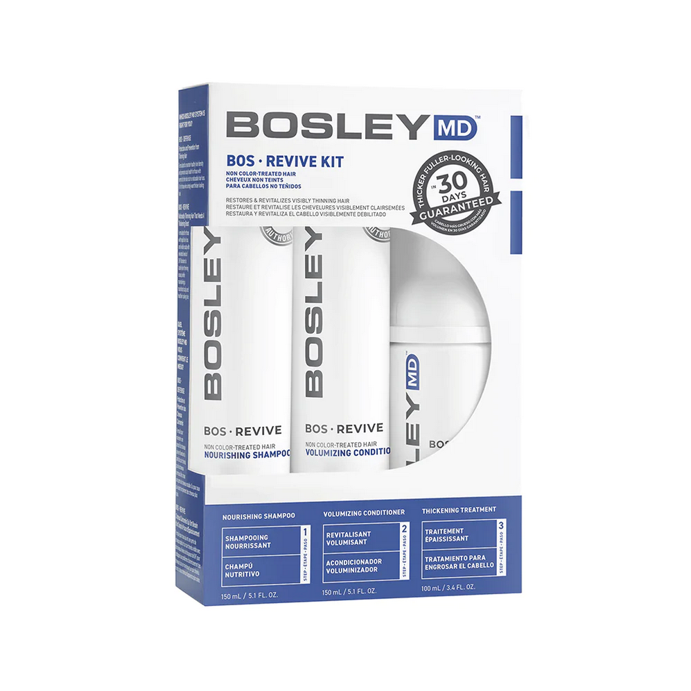 Trio de départ volumisant "BosRevive Volumizing Kit" shampoing, revitalisant et traitement - Pour cheveux visiblement clairsemés, naturels, non teints (2x150ml/5.1oz, 100ml/3.4oz)