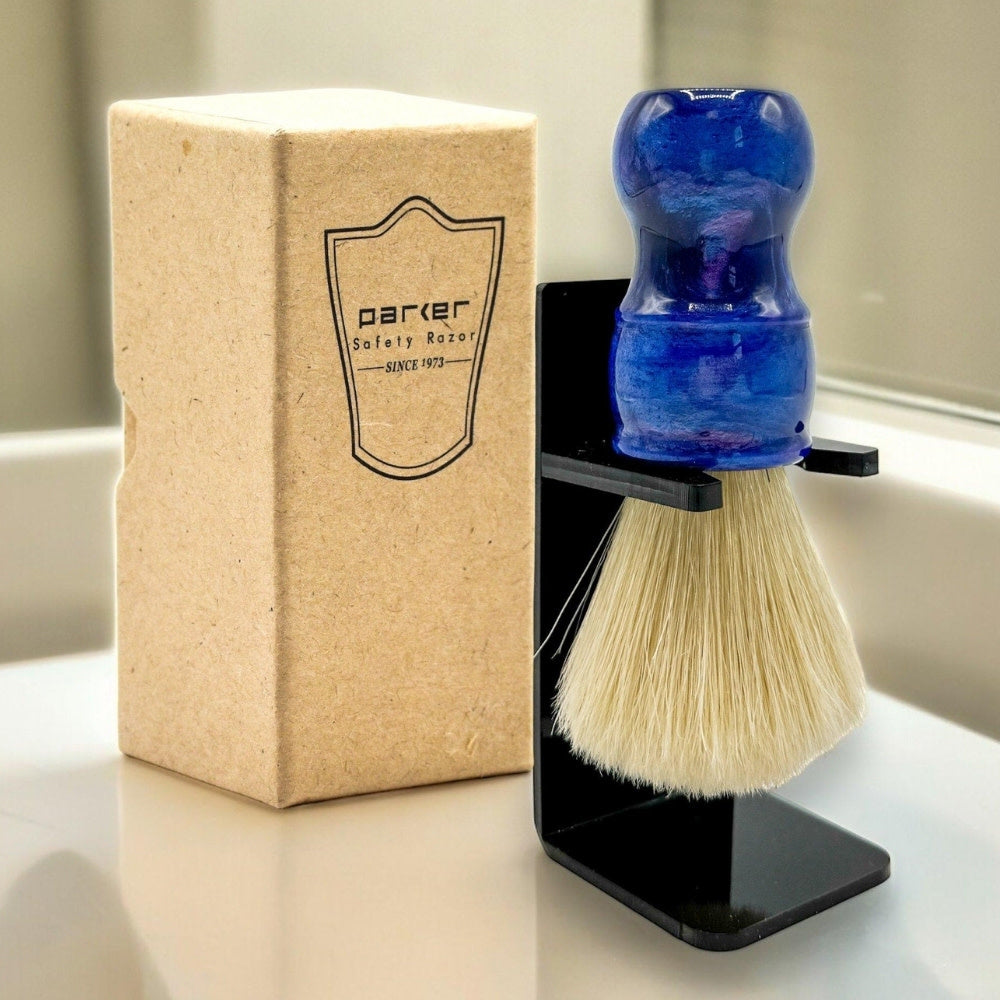 Blaireau avec poils de sanglier 100 % Deluxe et manche en résine bleu irisé - Medium (24mm/0.94") - BLBO2