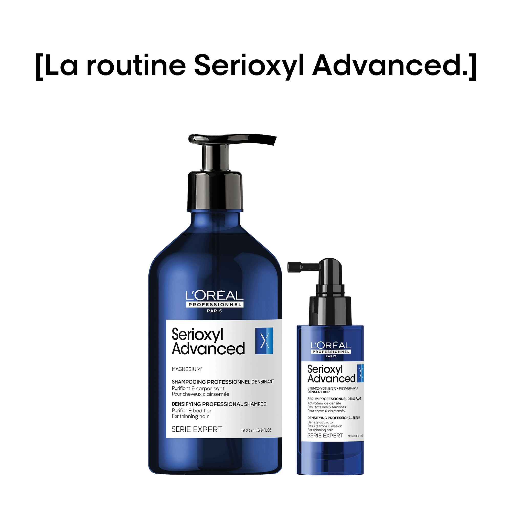 Duo densifiant "Serioxyl Advanced" shampoing et sérum densifiant - Pour cheveux clairsemés (500ml/16.9oz, 90ml/3.04oz)