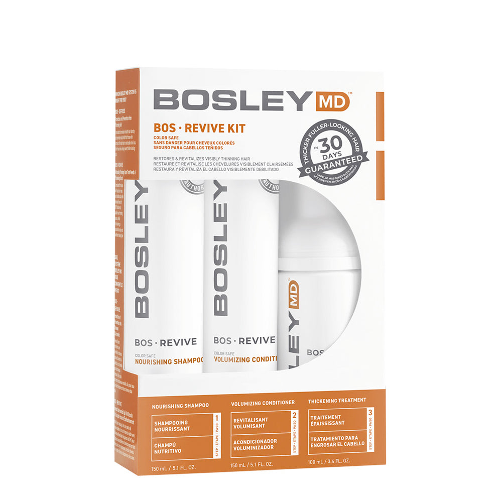 Trio de départ volumisant "BosRevive Volumizing Kit" shampoing, revitalisant et traitement - Pour cheveux visiblement clairsemés et colorés (2x150ml/5.1oz, 100ml/3.4oz)