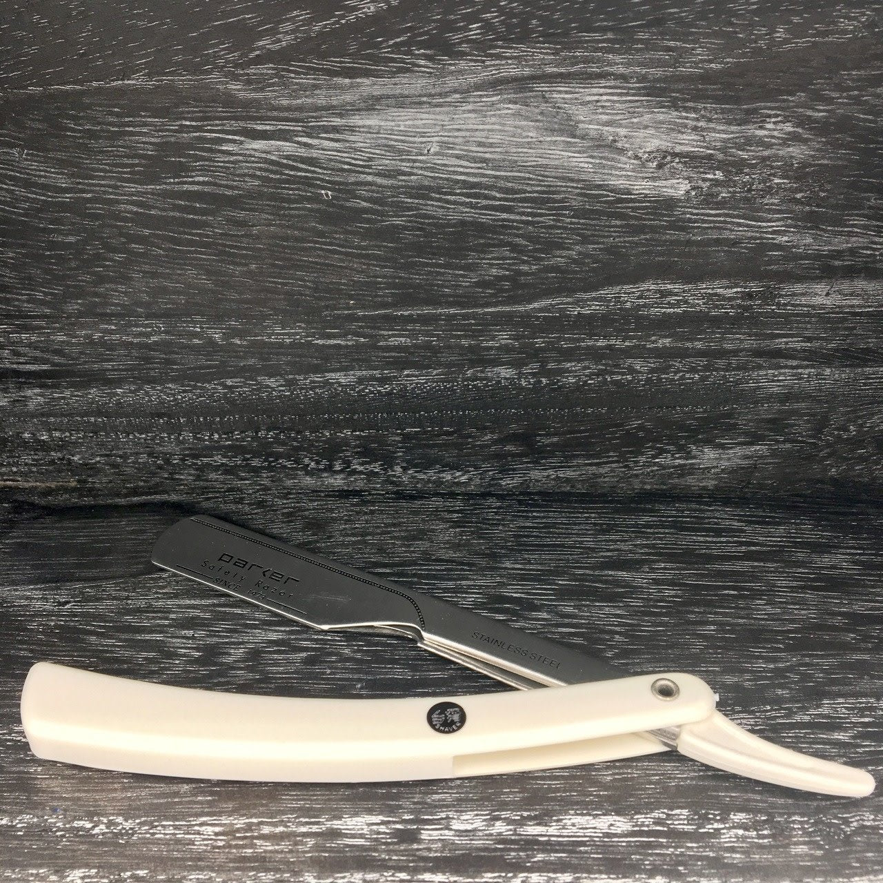 Rasoir de barbier à lame droite PTW avec système à poussoir - Résine blanche