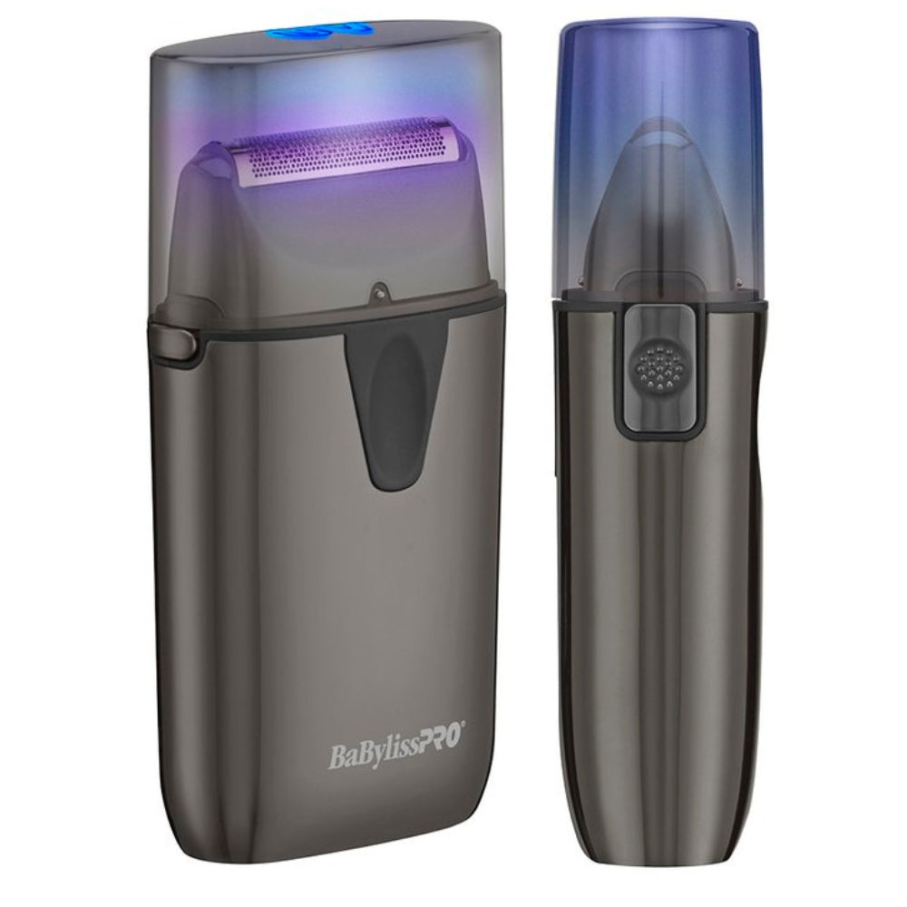 Rasoir métallique à lames unique "UVFoil" avec lumière UV désinfectante - Titane noir