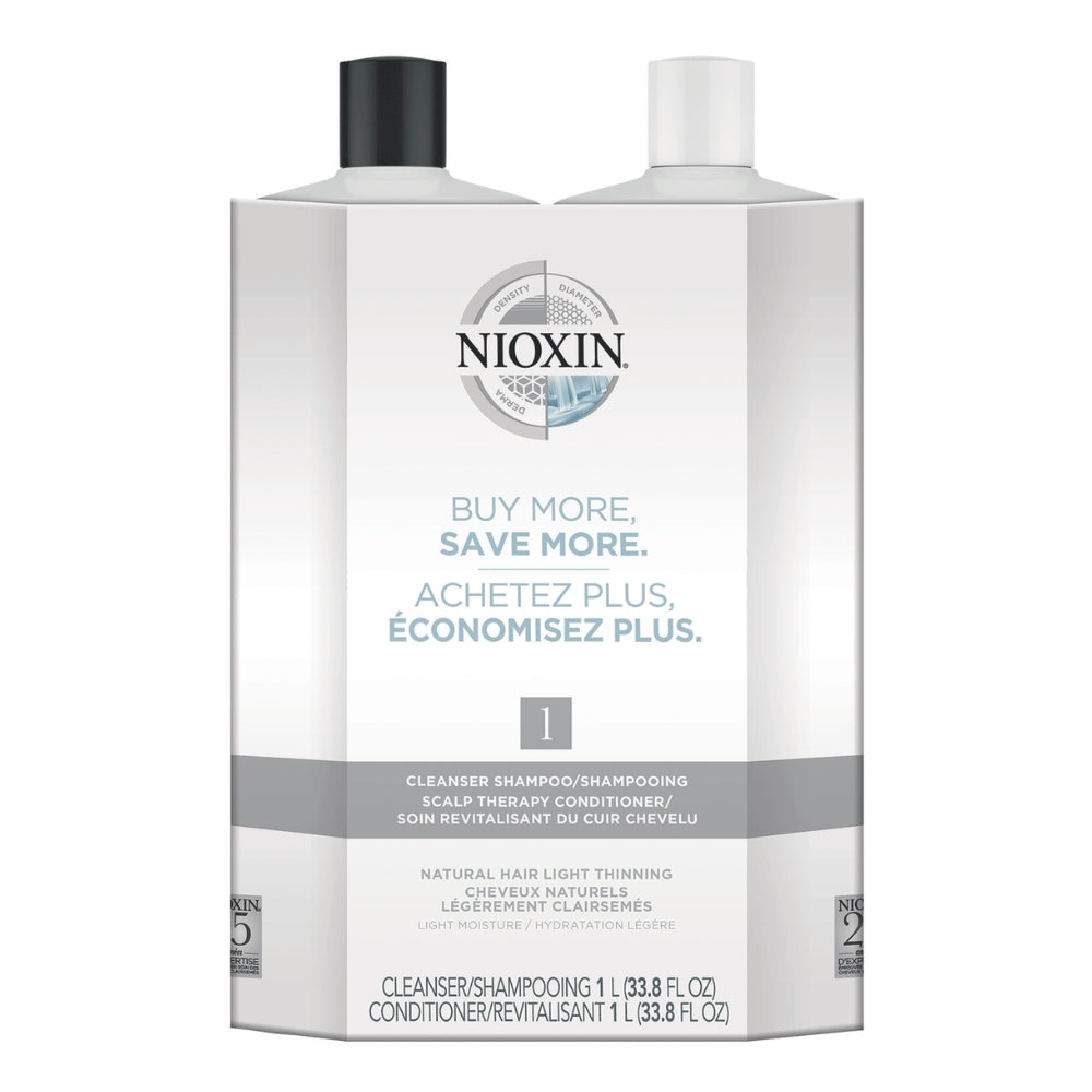 Duo shampoing et revitalisant cheveux + cuir chevelu Système 1 - Pour cheveux naturels avec chute modérée (2x 1000ml/33.8oz)