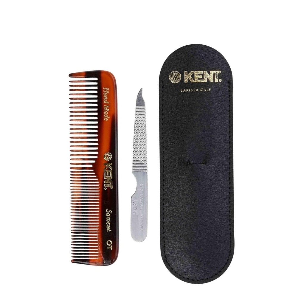 Peigne de poche avec étuit de cuir et lime à ongles en métal - (112m m/4.3'') Nu19