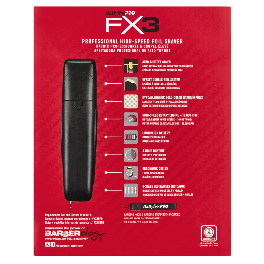 BaByliss PRO - Rasoir sans fil à double lames haute vitesse "FXX3SB" avec moteur Ferrari de 3e génération - Noir