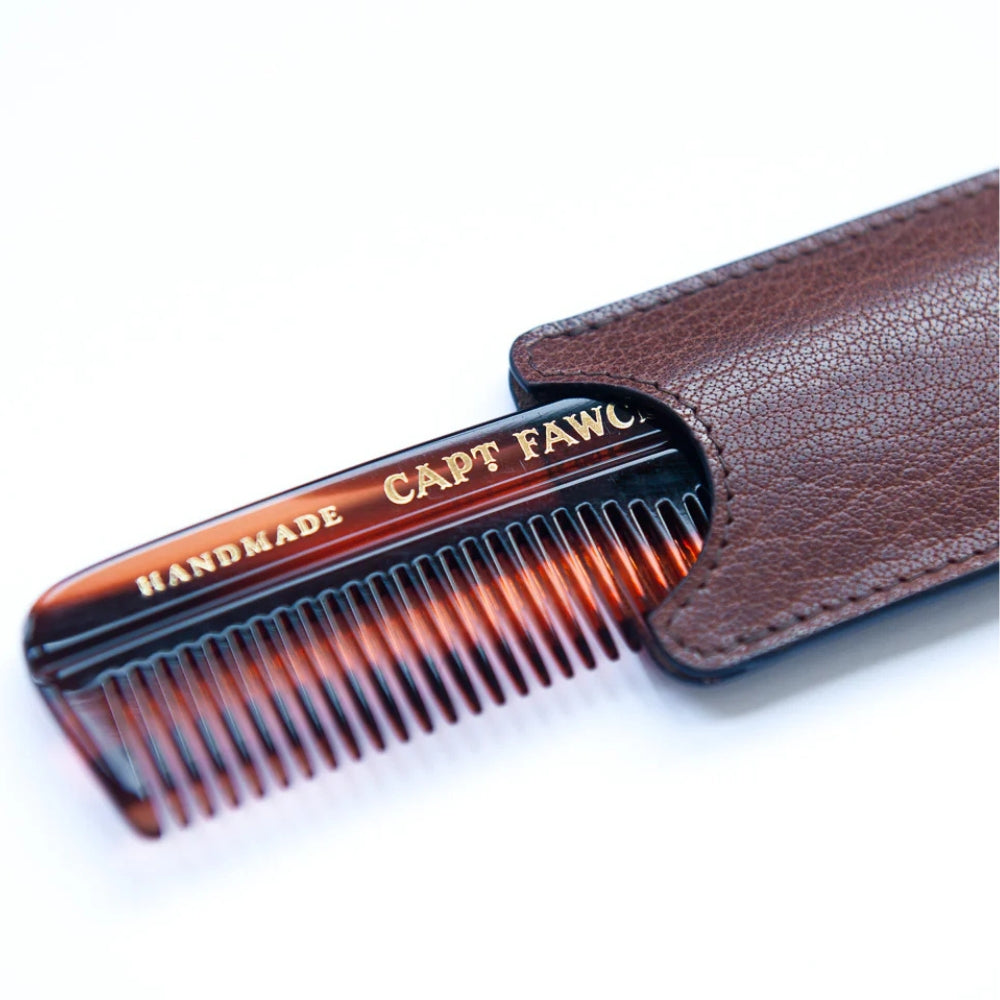 Fine Toothed Pocket Hair Comb CF.7T with Leather Case (132mm/5.20")