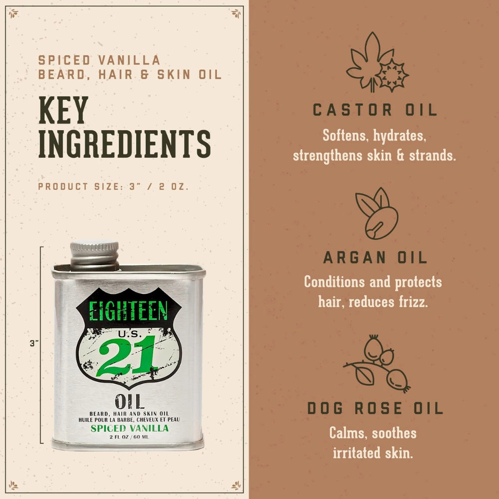 18.21 Man Made - Huile pour la barbe, cheveux et peau "Spiced Vanilla" (60ml/2.0oz)