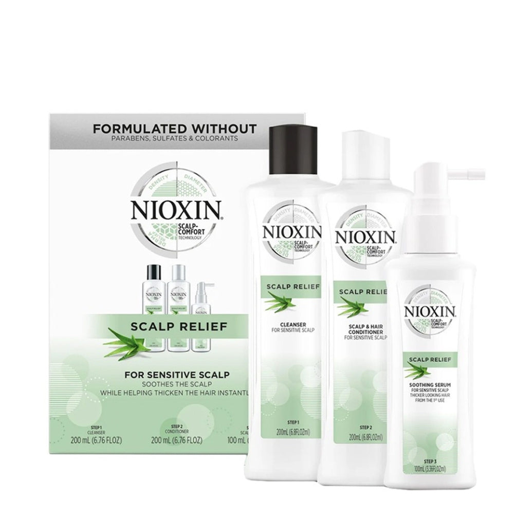 Trio apaisant shampoing, revitalisant et sérum sans rinçage cheveux + cuir chevelu Système "Scalp Relief" - Pour le cuir chevelu sensible, sec et qui démange (2x 200ml/6.76oz, 100ml/3.4oz)