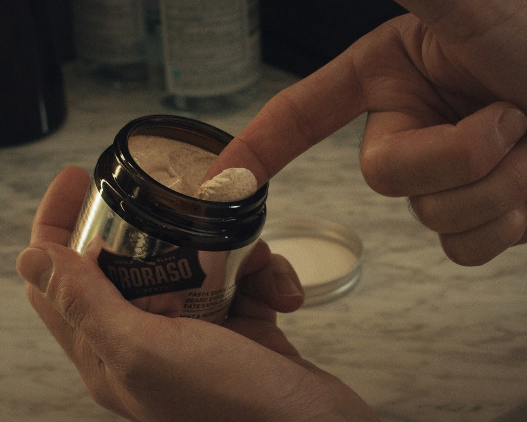 Pâte exfoliante pour le barbe et le visage, menthe et romarin (100ml/3.5oz)