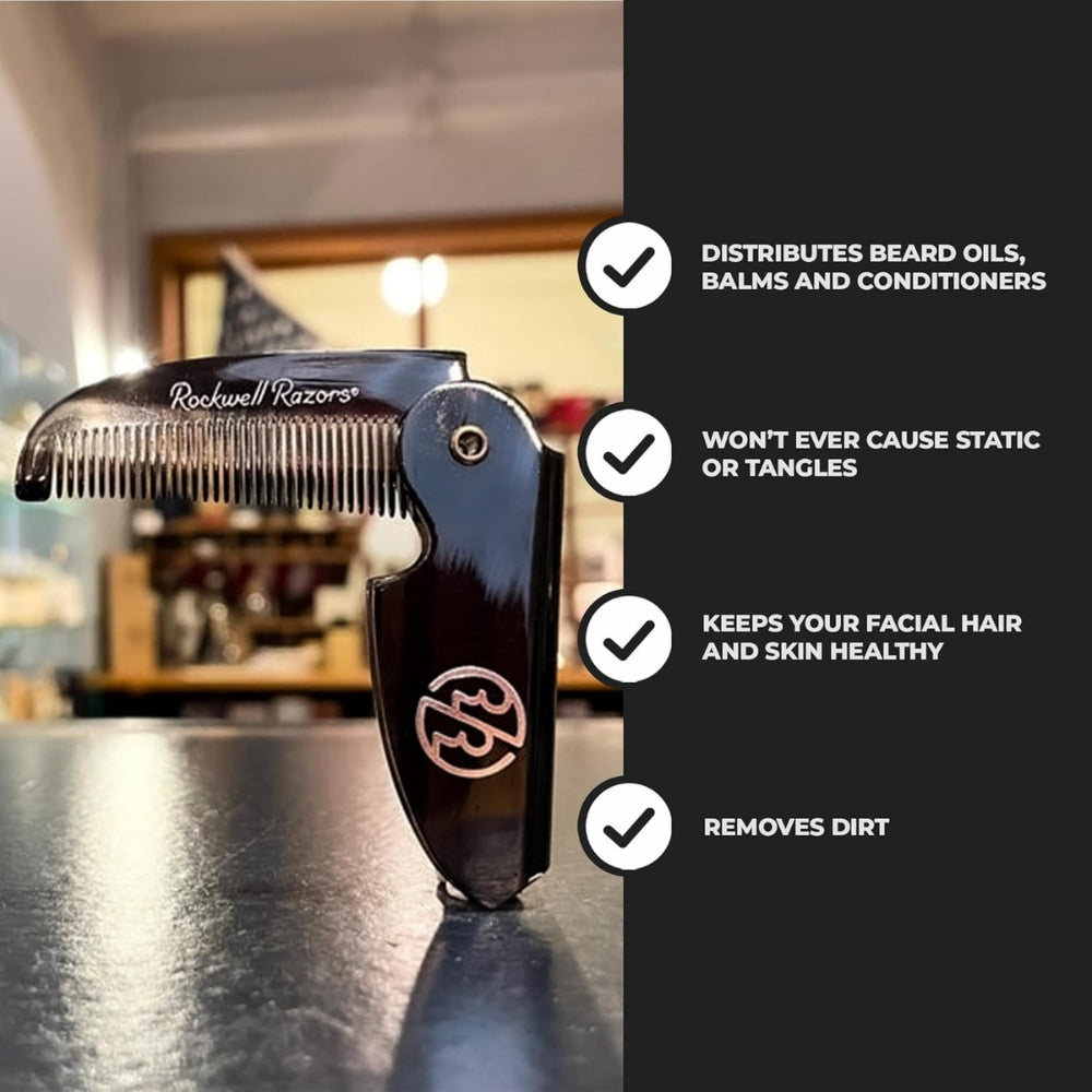 Rockwell Razors - Peigne de poche pliant pour barbe et moustache (117mm/4.6") - Noir