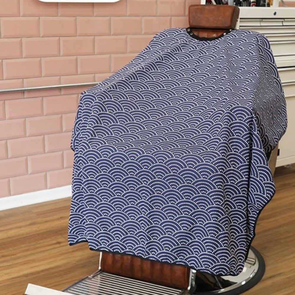 Cape Gang - Cape de barbier "Asian Waves" col en lycra extensible et fermetures à boutons-pression (140cm/55" x 160cm/63") - Gris et Blanc