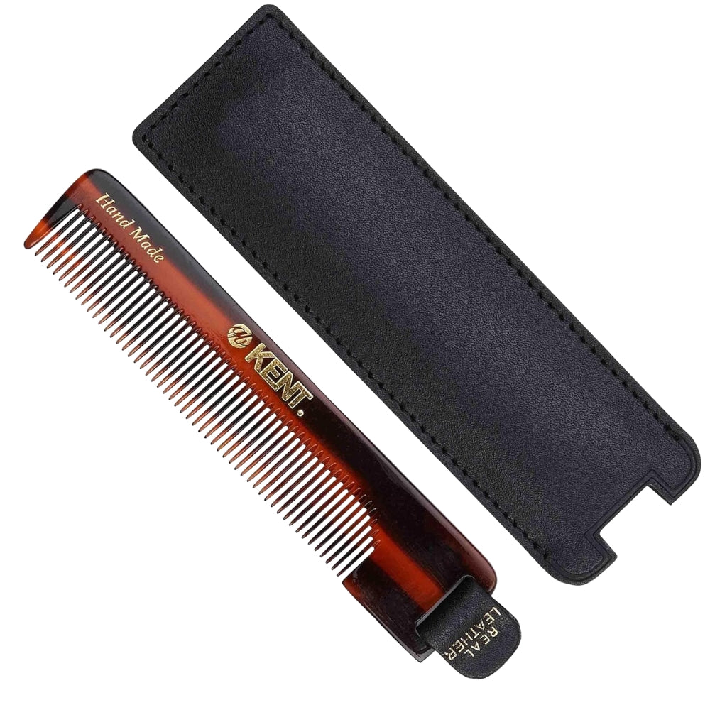 KENT. - Peigne de poche avec étui de cuir - Pour cheveux fins (112mm/4.4") - Nu 22 Case
