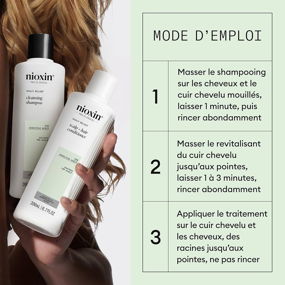 Trio apaisant shampoing, revitalisant et sérum sans rinçage cheveux + cuir chevelu Système "Scalp Relief" - Pour le cuir chevelu sensible, sec et qui démange (2x 200ml/6.76oz, 100ml/3.4oz)