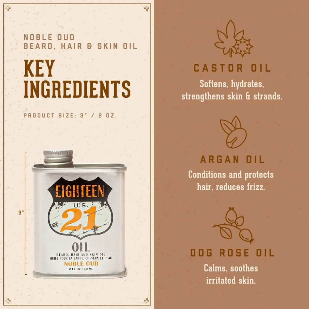 18.21 Man Made - Huile pour la barbe, cheveux et peau "Noble Oud" (60ml/2.0oz)