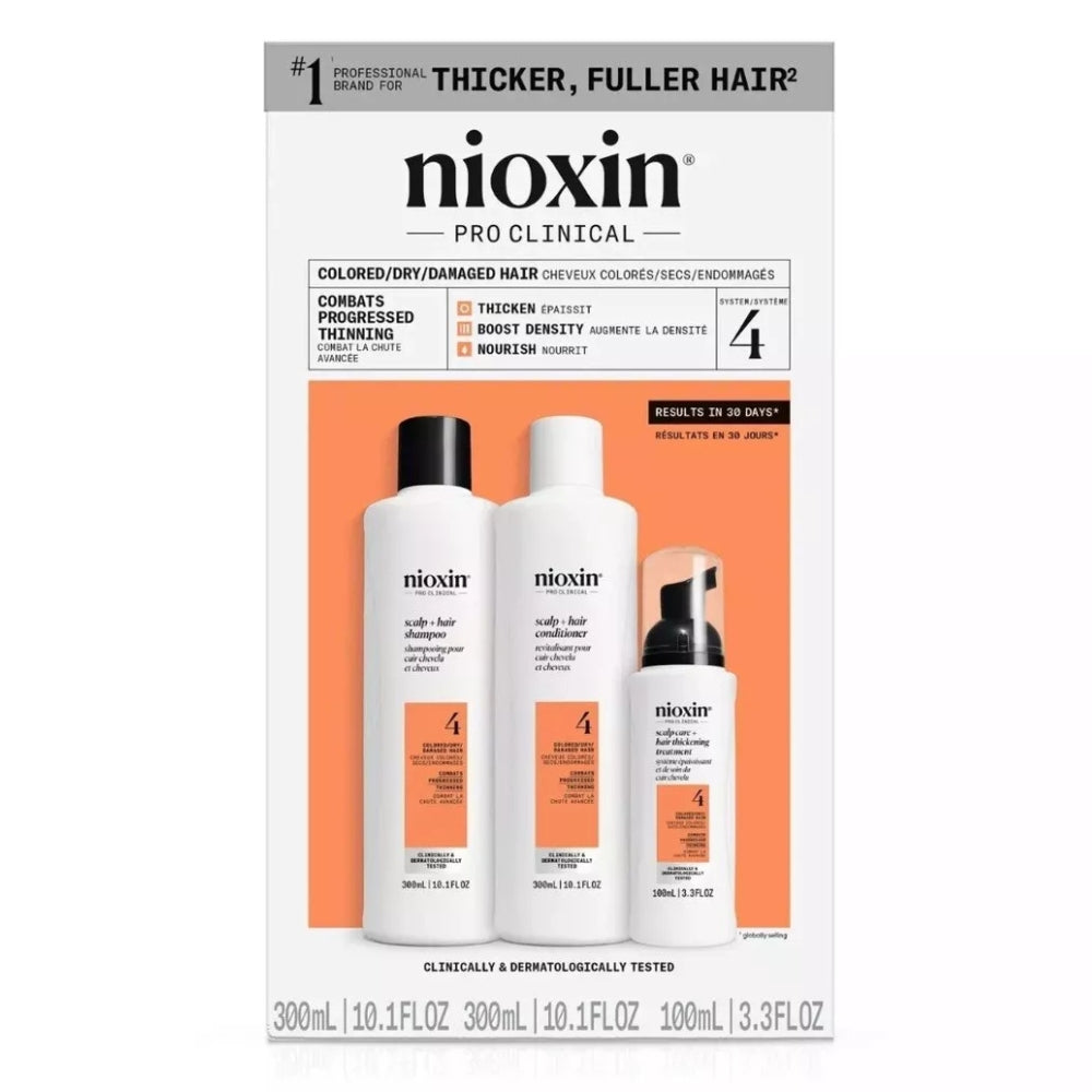 Trio shampoing, revitalisant et traitement sans rinçage cheveux + cuir chevelu Système 4 - Pour cheveux colorés avec chute avancée (2x 300ml/10.1oz, 100ml/3.38oz)