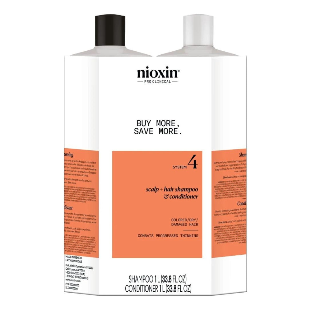 Duo shampoing et revitalisant cheveux + cuir chevelu Système 4 - Pour cheveux colorés avec chute avancée (2x 1000ml/33.8oz)