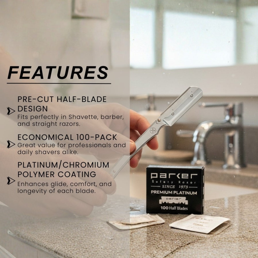 Demi-Lames pour rasoir de barbier "Premium Platinum" (100 Lames)