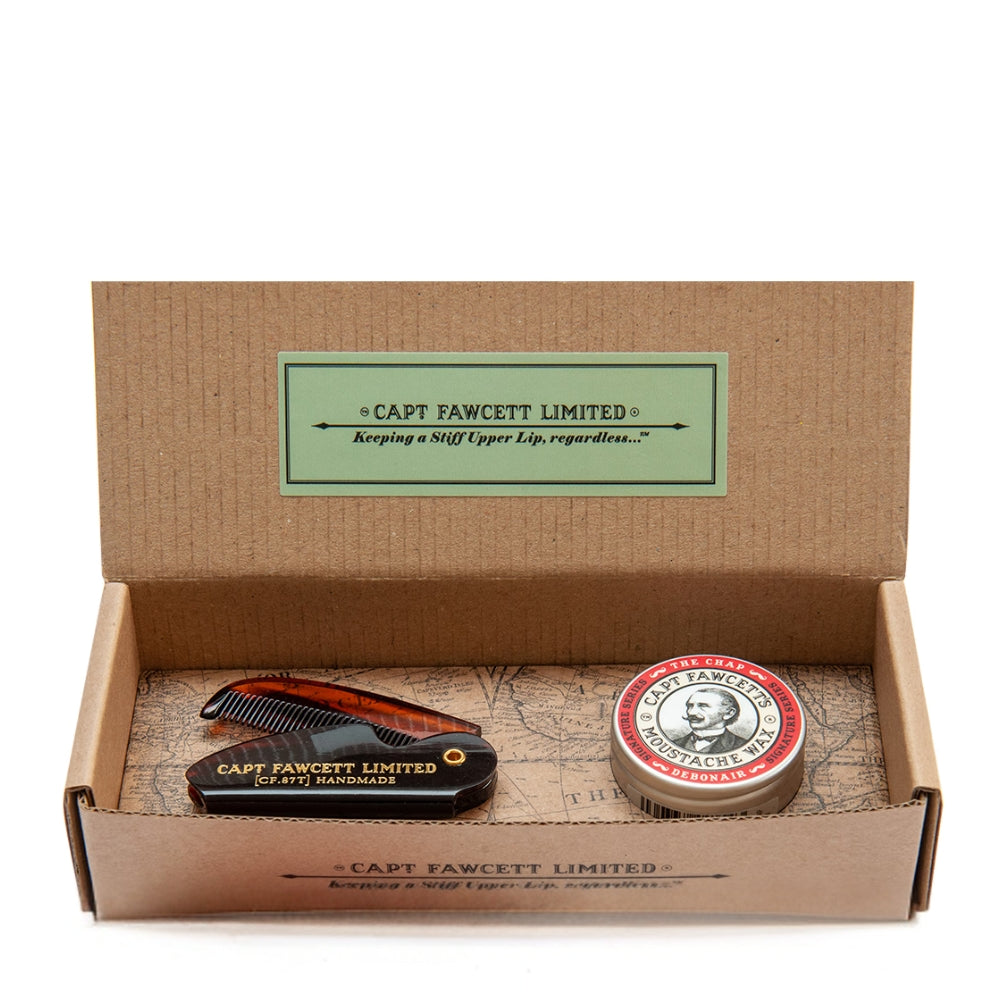 Captain Fawcett's - Ensemble cire à moustache "The Chap" et peigne à moustache de poche pliable CF.87T  (15ml/0.5oz)