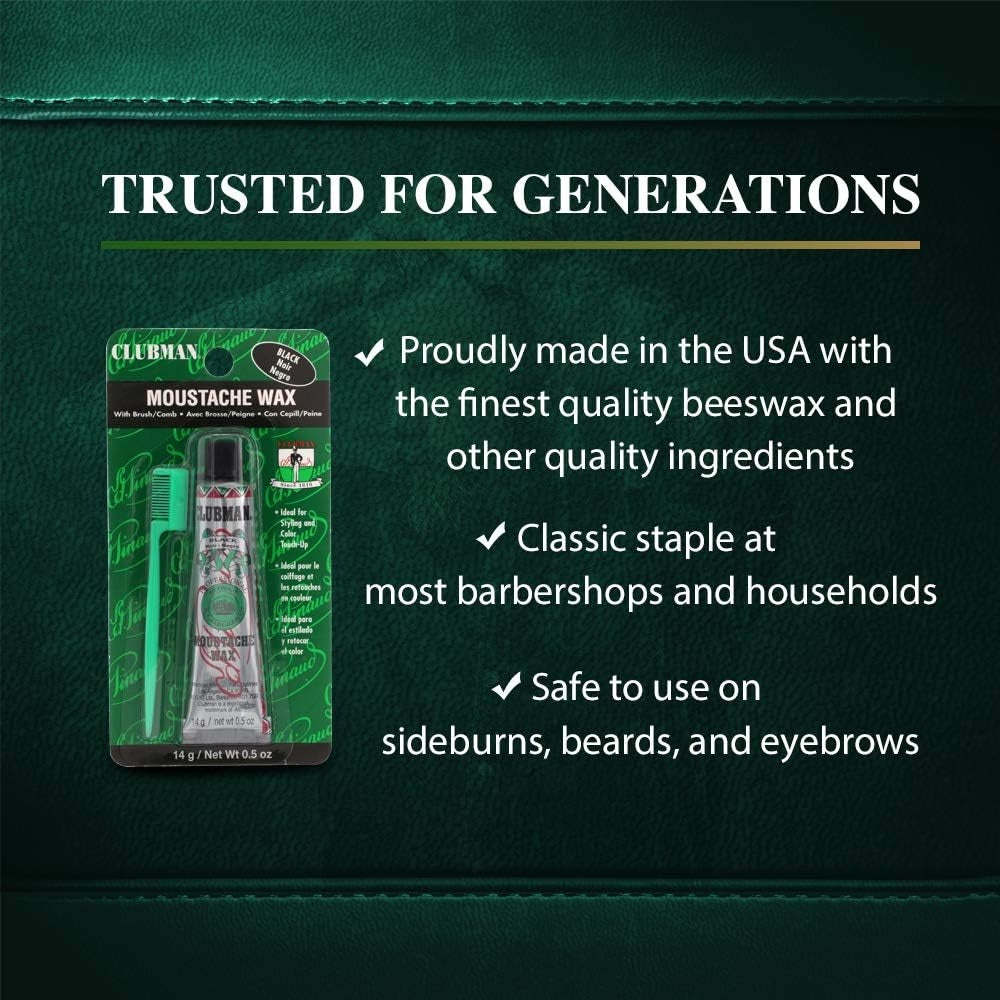 Cire à moustache avec brosse peigne - Noir (14g/0.5oz)