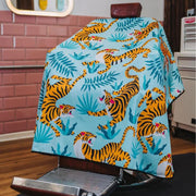 Cape Gang - Cape de barbier "Tiger Leaf" col en lycra extensible et fermetures à boutons-pression (140cm/55" x 160cm/63") - Bleu