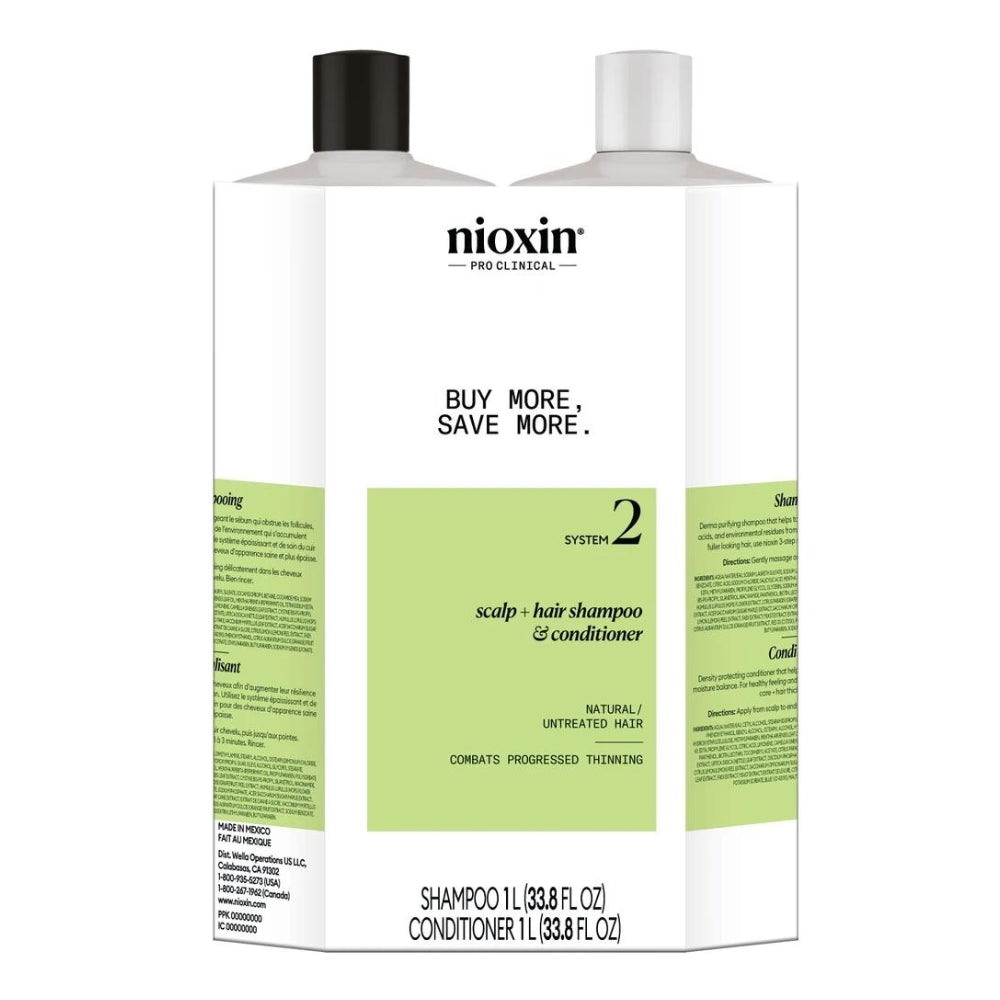 Duo shampoing et revitalisant cheveux + cuir chevelu Système 2 - Pour cheveux naturels avec chute avancée (2x 1000ml/33.8oz)
