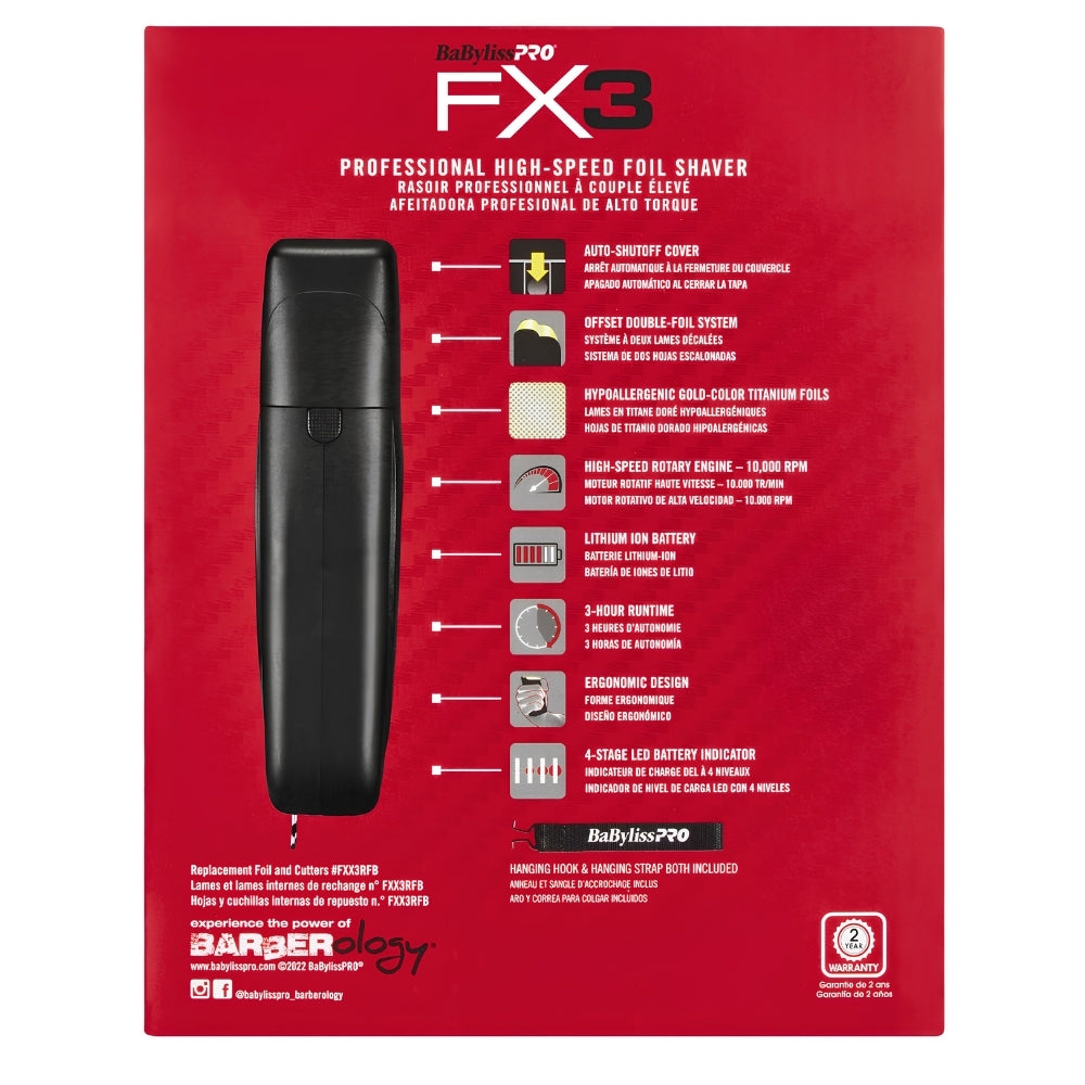 BaByliss PRO - Rasoir sans fil à double lames haute vitesse "FXX3SB" avec moteur Ferrari de 3e génération - Noir