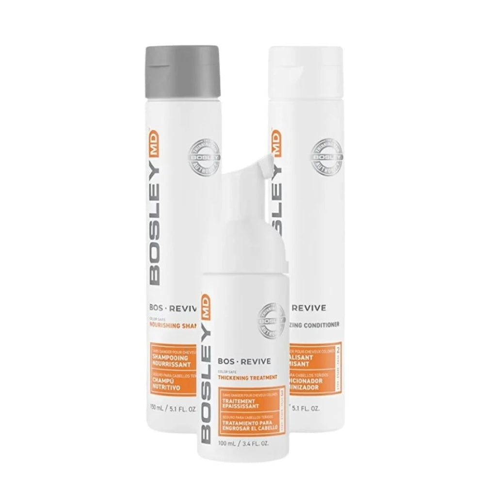 Trio de départ volumisant "BosRevive Volumizing Kit" shampoing, revitalisant et traitement - Pour cheveux visiblement clairsemés et colorés (2x150ml/5.1oz, 100ml/3.4oz)
