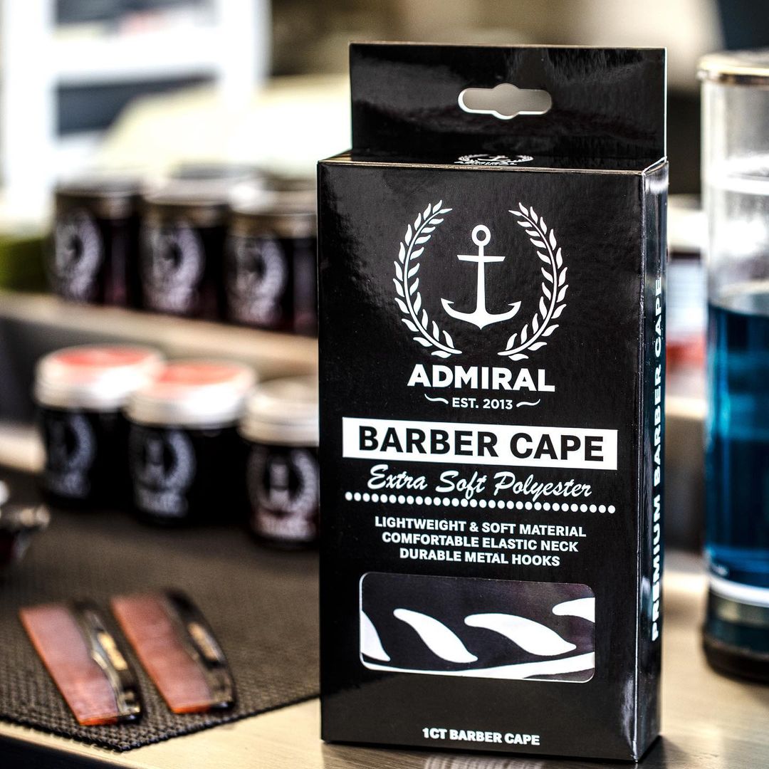 Amiral Pomade Barber Cape elastic neck & metal hook (140cm/55" x 160cm/63") - Black