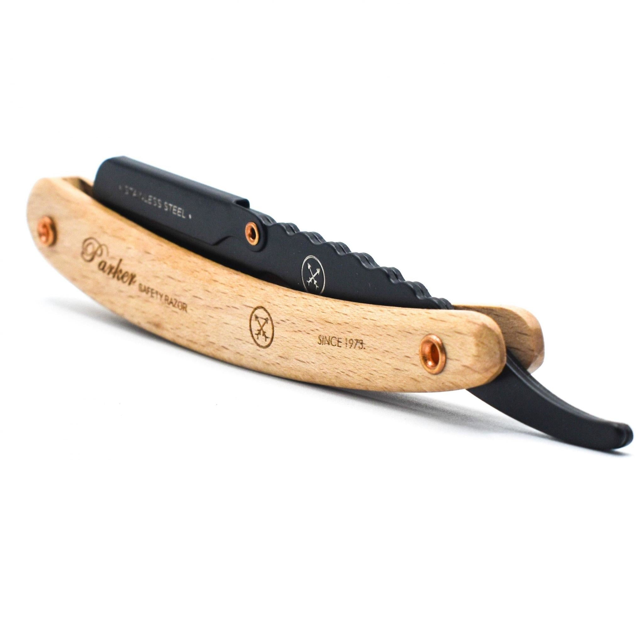 Rasoir de barbier à lame droite SRP avec système de clip - Bois de Pin